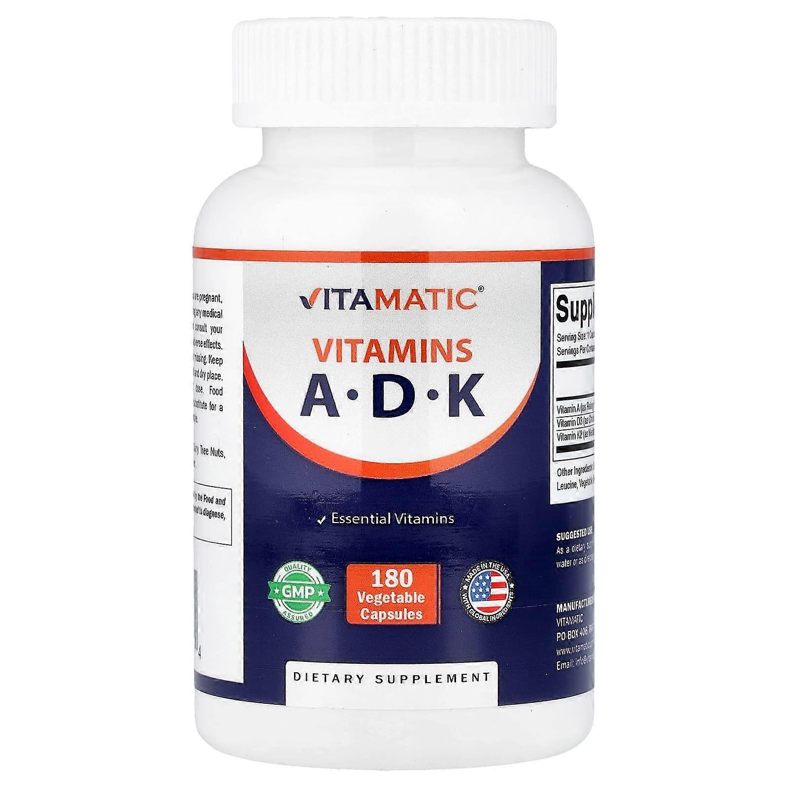 Vitamatic, Vitamins A, D, K, 180 Vegetable Capsules