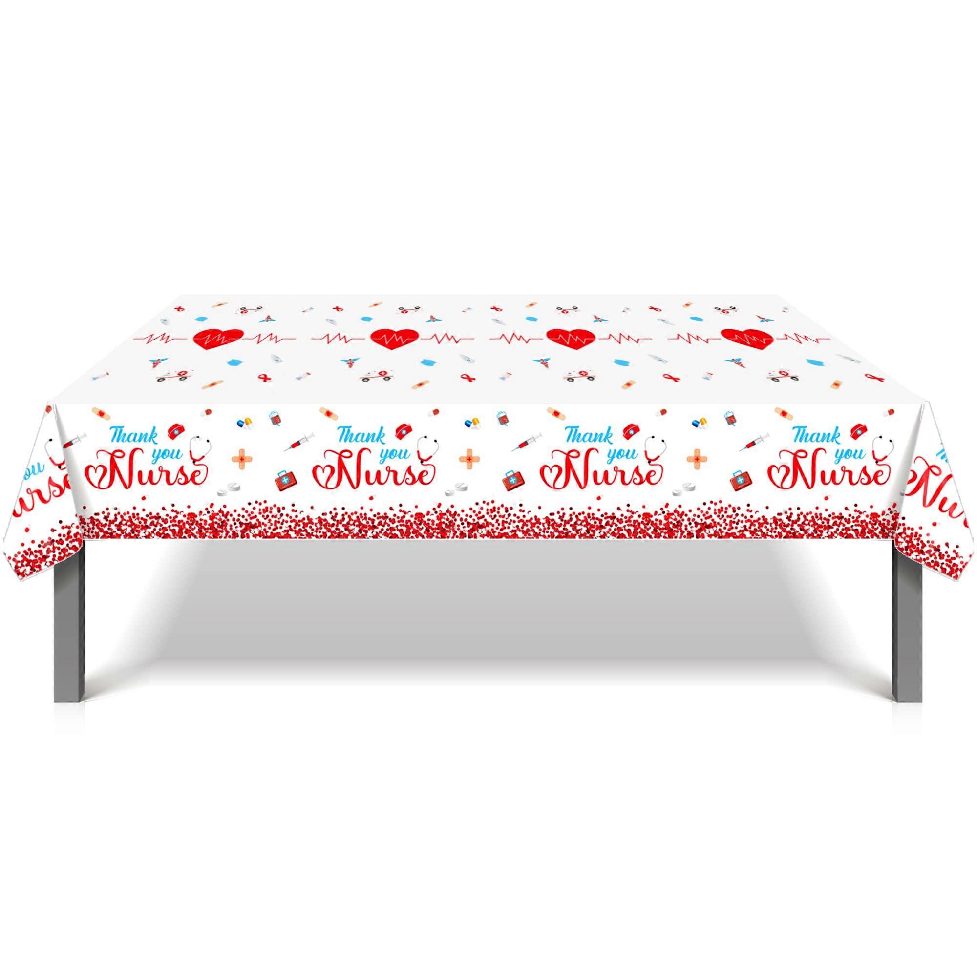 Thank You Nurse Plastic Disposable Rectangular Tablecloth, 2 Pack, Party Table Cover
