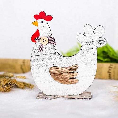 2 Pcs Easter Wooden Cock Hen Accessories Scene Decoration