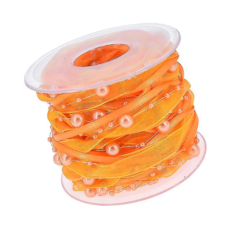 11 Yards Beads Chain Ribbon Artificial Pearls String Beads Chiffon Satin 3 Strings Styleorange