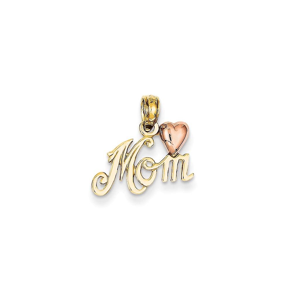 14k Two Tone Gold Polished Mom with Love Heart Pendant Necklace 15.5x15.3mm-Pendant for Women