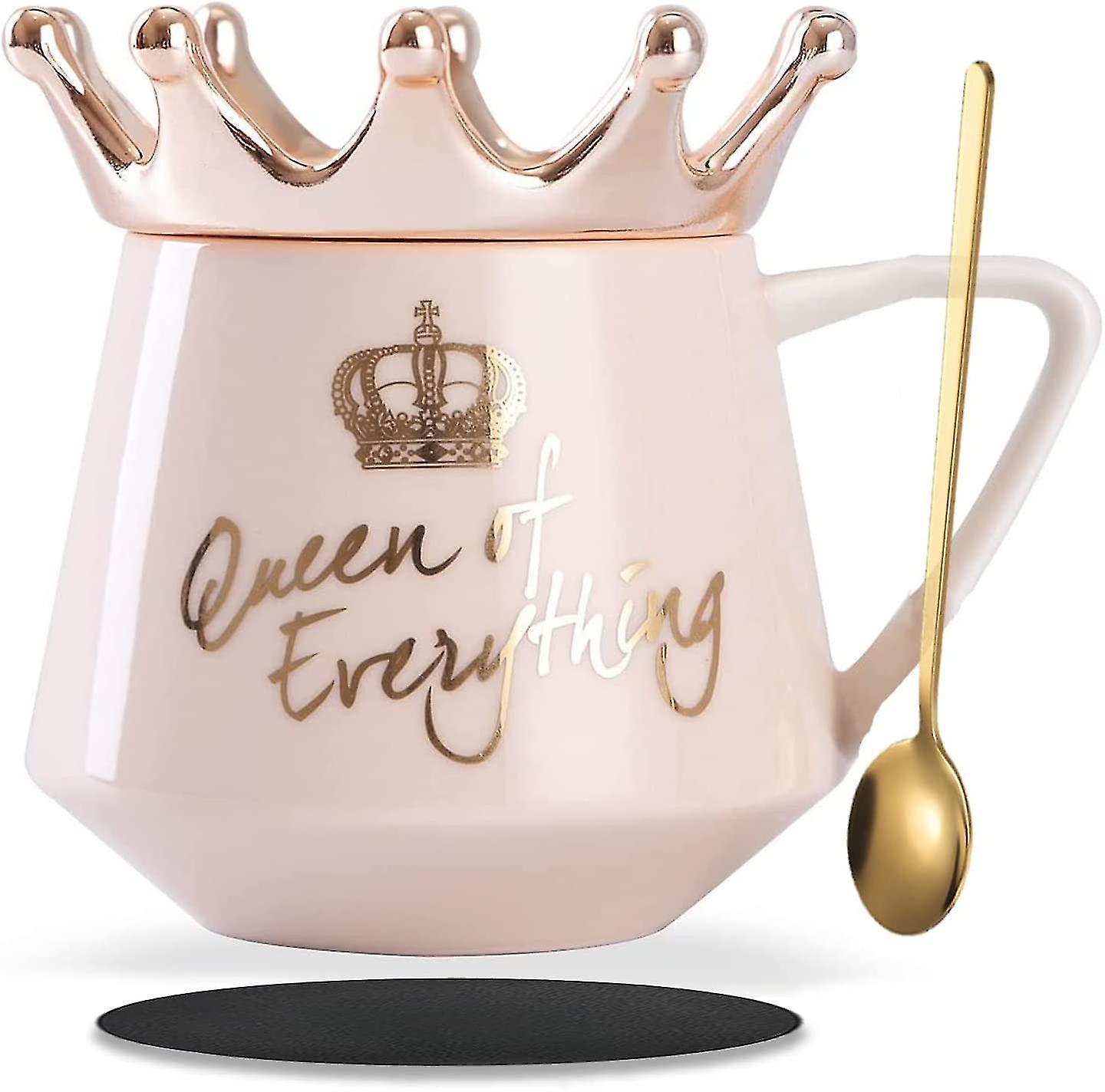 Coffee Mug With Crown Lid Ceramic Pink 400ml