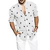 Mens Summer Long Sleeve Tops Button Casual V Neck Print Loose Blouse Shirts