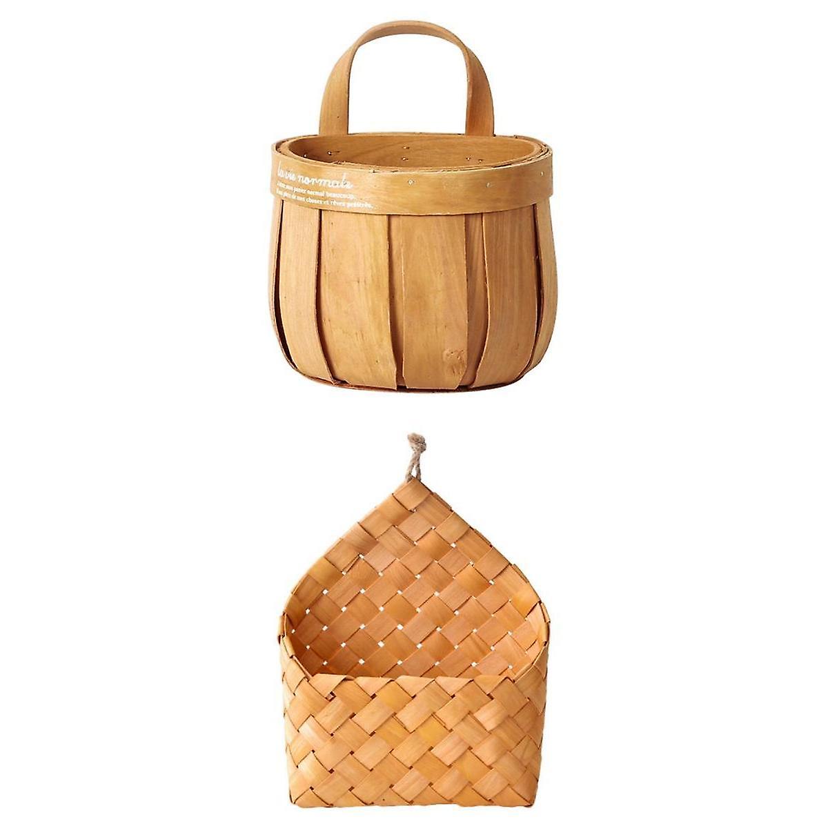 2x Woven Storage Basket Hanging Laundry Basket Flower Container Bin D B