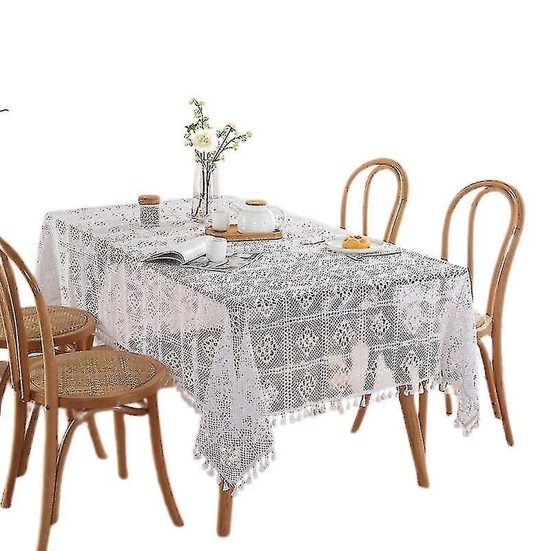 Vintage Crochet Black Tablecloth Handmade Macrame Lace Table Cover Home Decor
