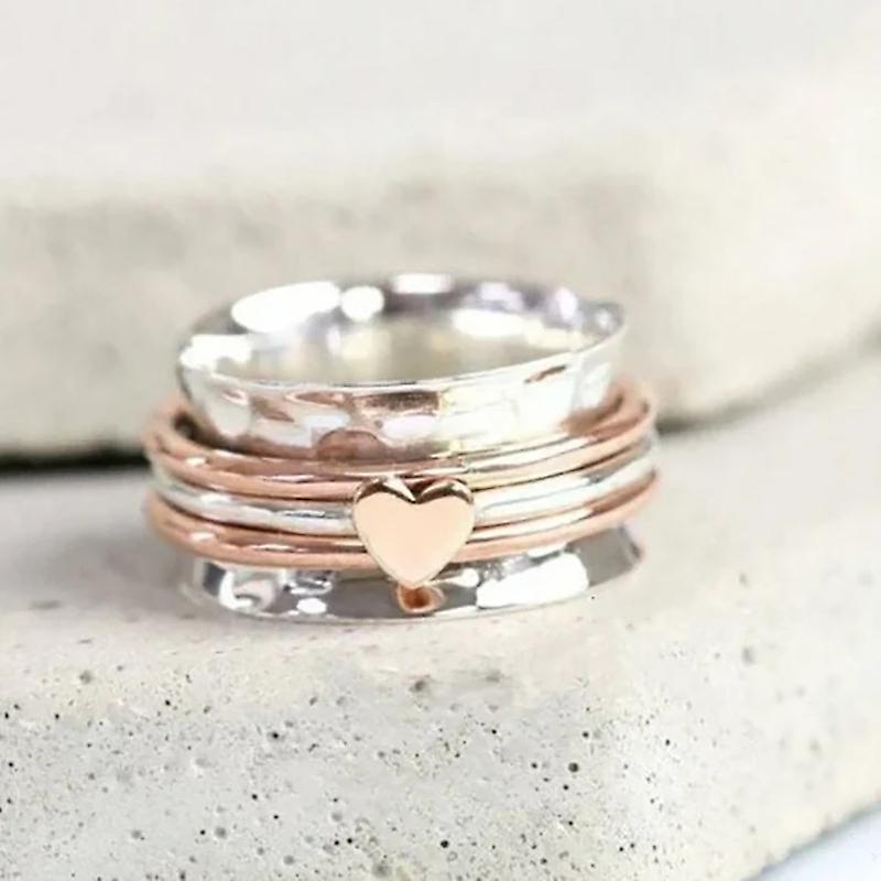 Decompression Rotating Love Ring Women's Trend Personalized Fashion Versatile Design Three Layer Ring Fingerring