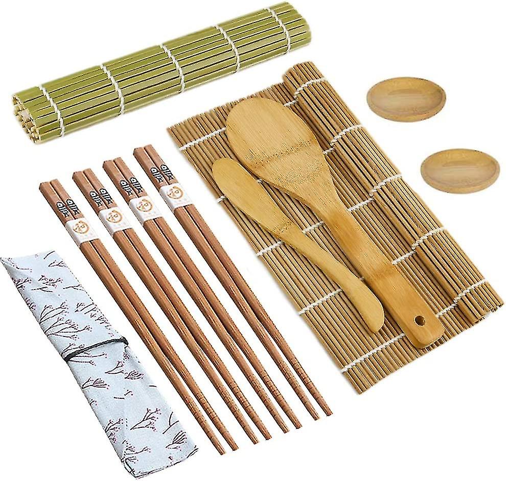 Sushi Making Kit 11 Pcs  Bamboo Sushi Rolling Mat With Bag Includes 2 Rolling Gift