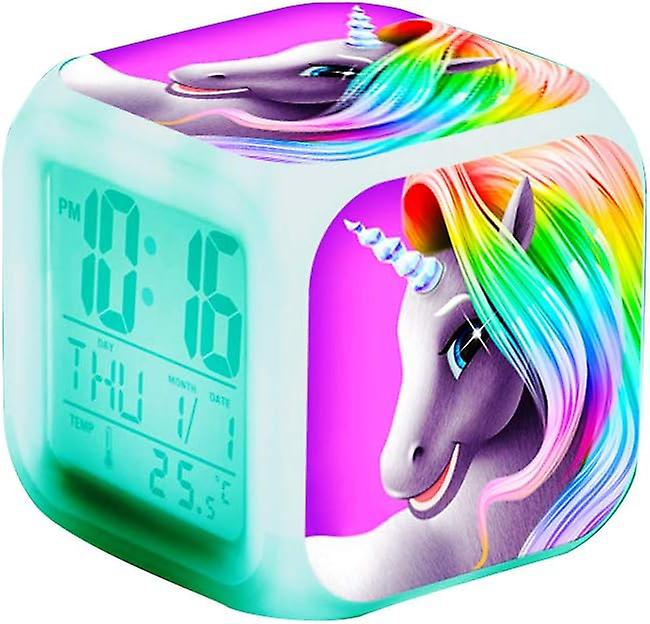 Unicorn girls digital alarm clock, LED night glowing cube LCD Cl