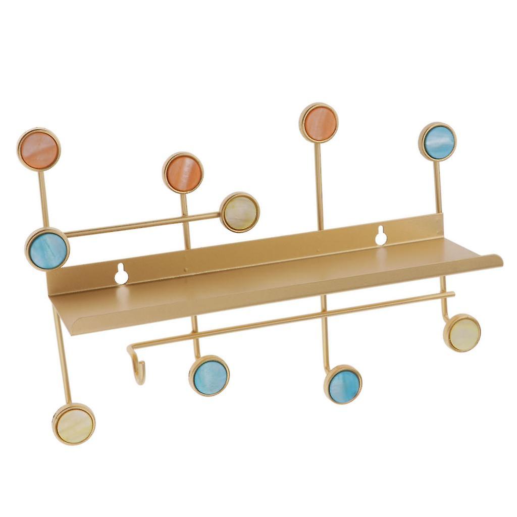 Golden Metal Wall Mounted Storage Bench Shelf with Coat Hanger Hooks