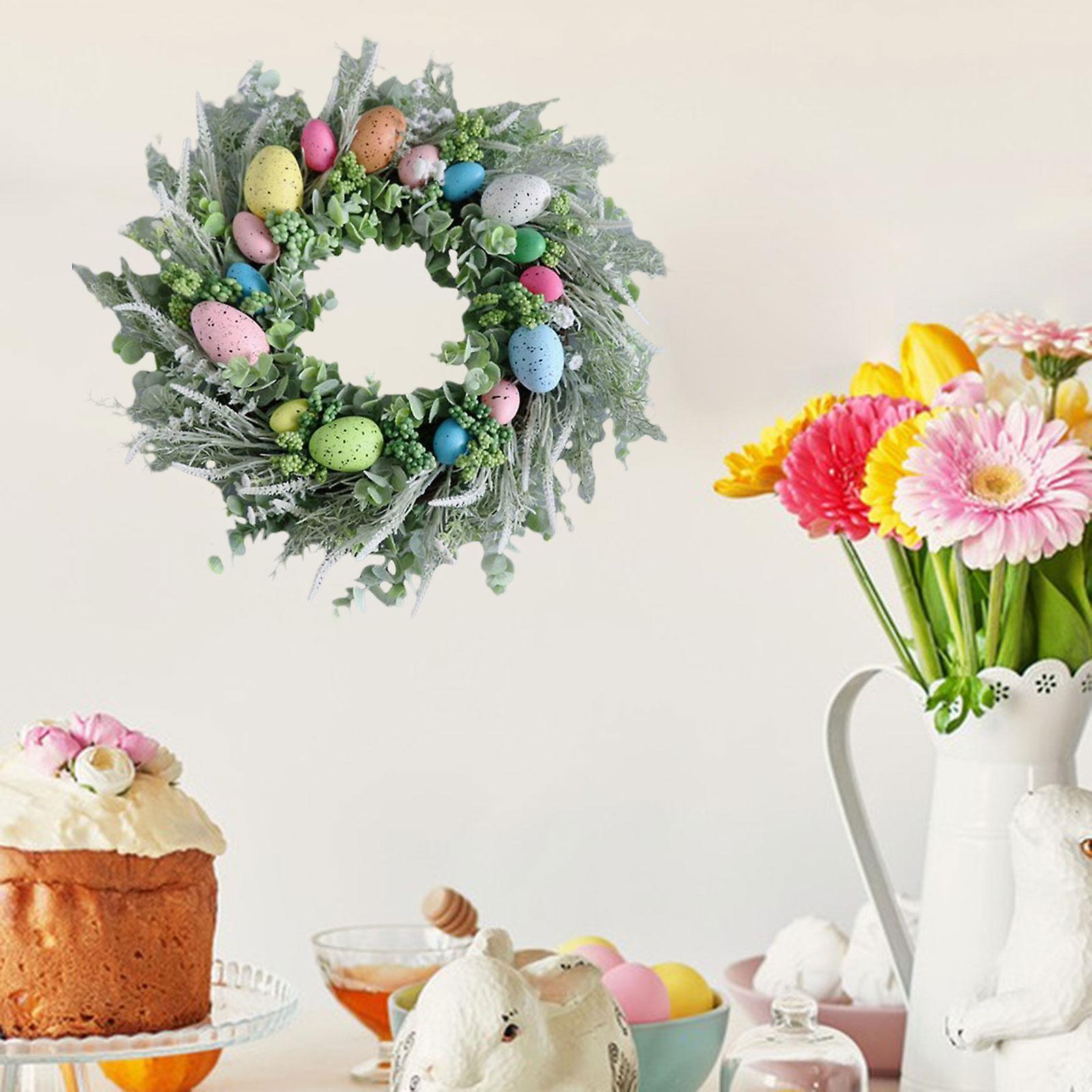Easter Egg Wreath Easter Door Garland with Colorful Easter Eggs Artificial Easter Wreath for Front Door Easter Spring Wreath