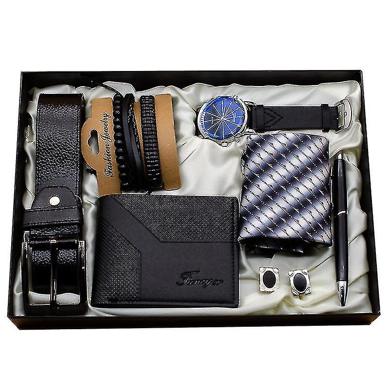 حزام رجالي + سوار + محفظة + ساعة + ربطة عنق + قلم + أزرار أكمام مجموعة هدايا مع صندوق عيد ميلاد هدايا عيد الميلاد الفريدة للرجال له أبي صديقها الزوج