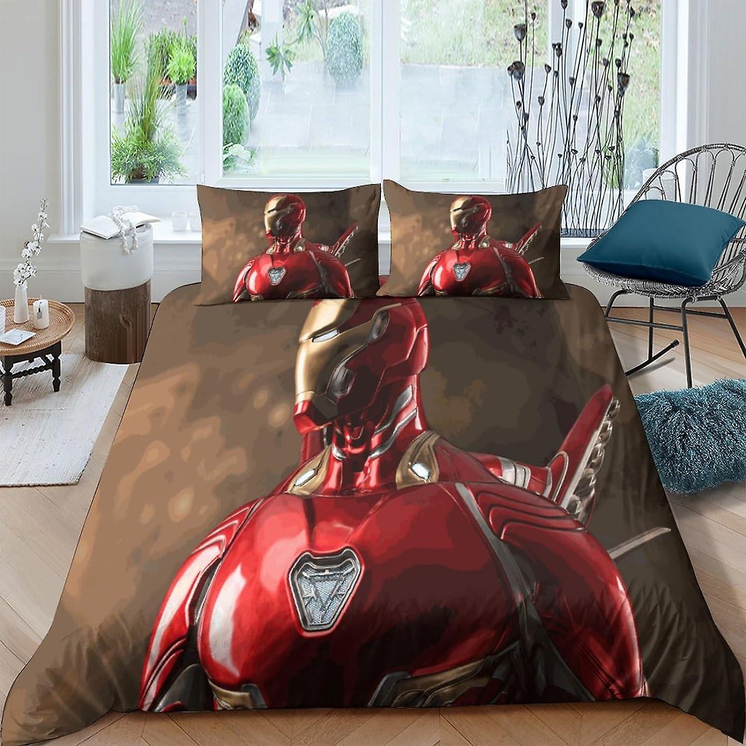 Iron ManBedding Set Pieces Soft Microfiber with Pillowcases Duvet Cover Set Iron Man Marvel Quilt Cover 3D Bedding with Zipper Closure for Kids Teens 