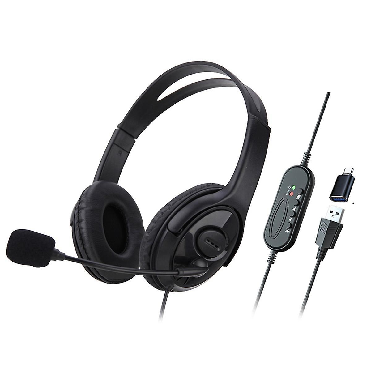 Wired USB Headset Computer Teaching Telephone Headset with Microphone Type-C Suitable for Zoom Skyp