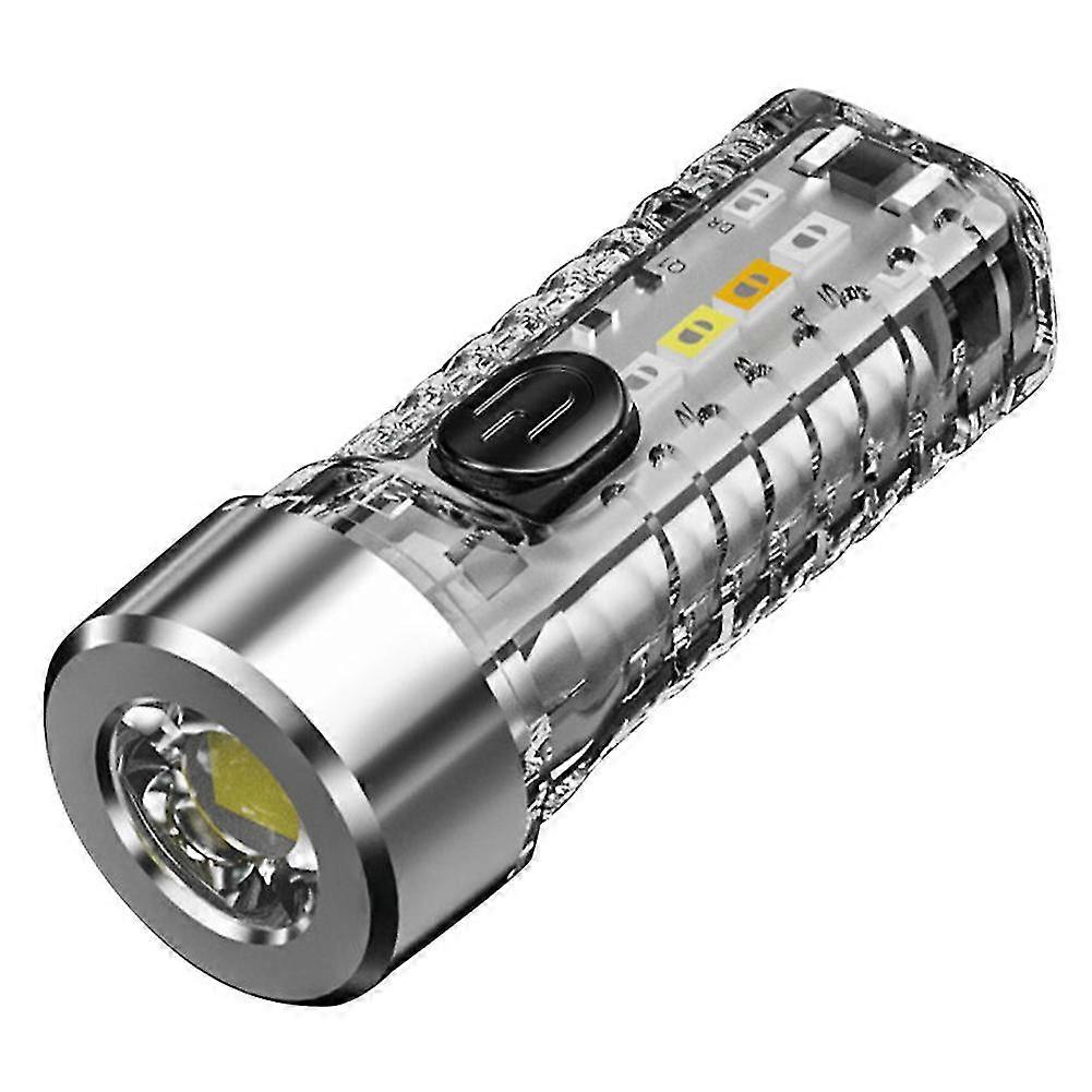 Mini Keychain Flashlight Type-c Quick Charge Multifunctional Ip66 Waterproof Fluorescent Magnetic Warning Camping Flashlight#white