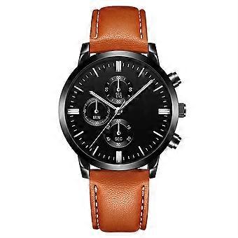 nya Mens Watch Thin Black & Silver Business Watch Läderrem Kvarts 2024