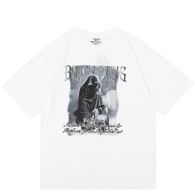 גברים בגדי רחוב חולצת טי היפ הופ הרג'וקו גותי פאנק גרפי חולצה קצרה 2023 קיץ שרוולים קצרים חולצה כותנה צמרות רופפות טי שירט טורקיז