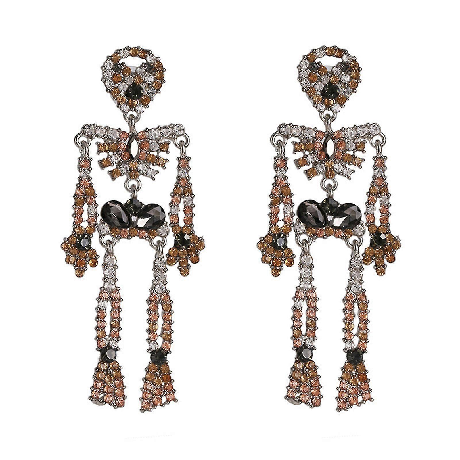 Gothic For Rhinestone Skeleton Drop Dangle Earring Crystal Skull Pendant Earring