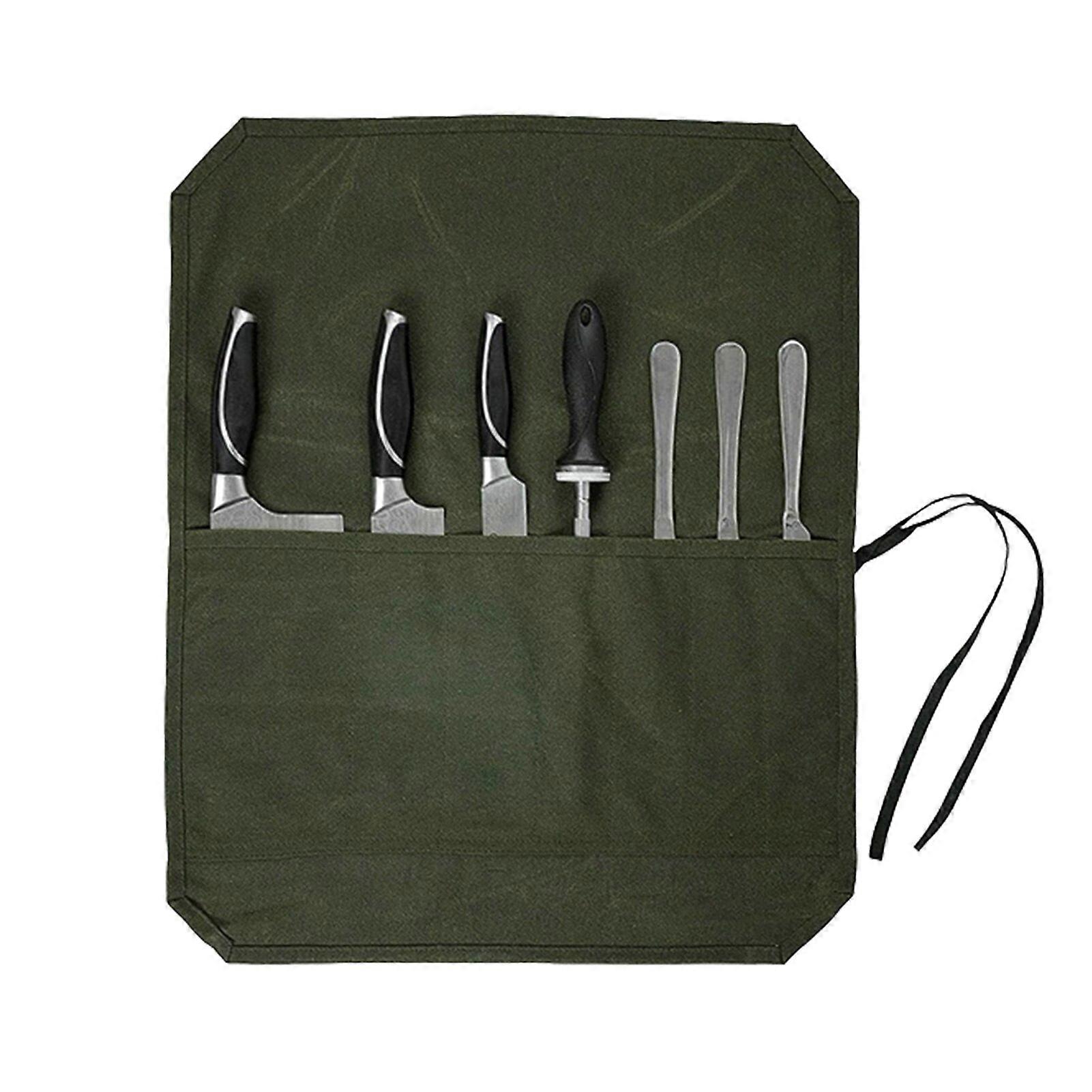 Knives Holder Roll Bag Waxed Canvas Knifes Cultery Carrier 7 Slots Canvas Chef Knifes Roll Bag Canvas Knifes Case With An