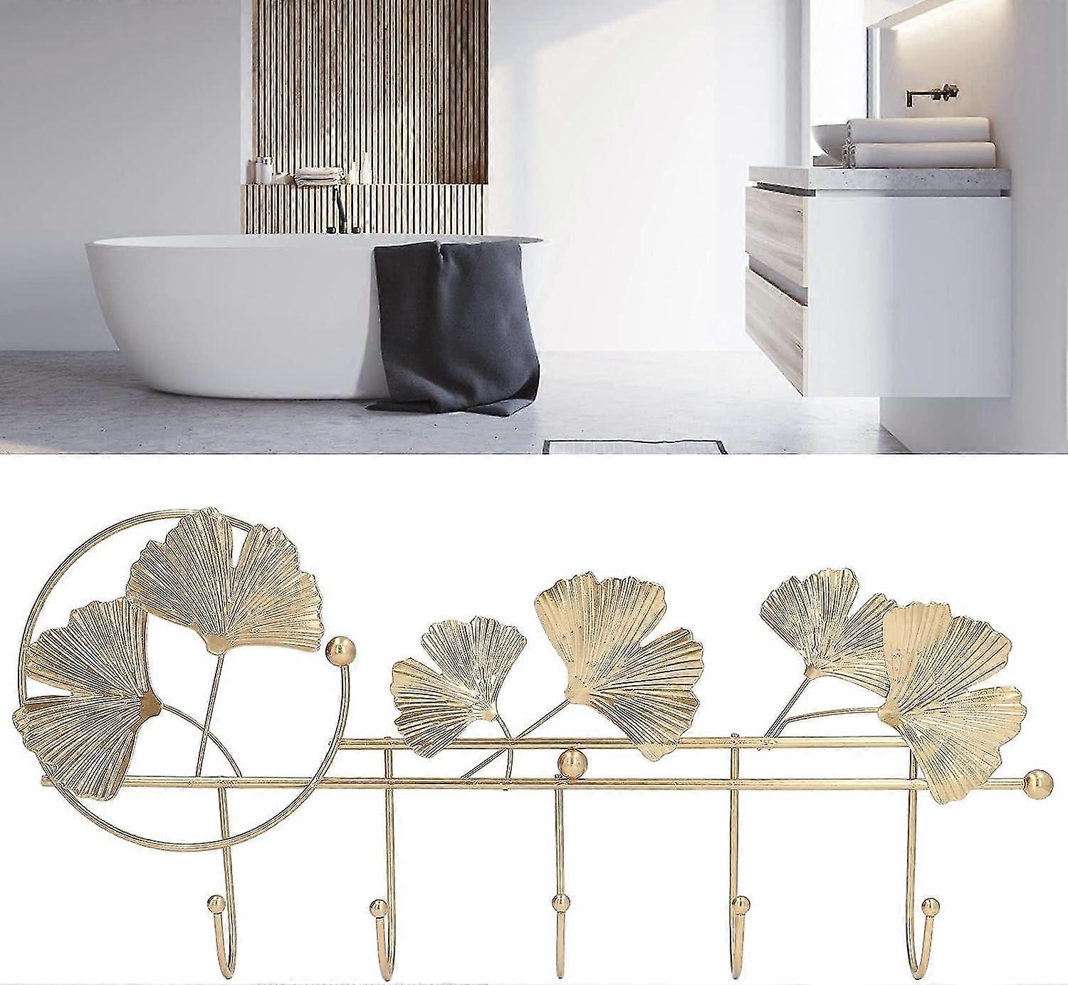 Wall Mounted Coat Rack, Ginkgo Leaf Design Simple Elegant Style Metal Coat Hook Rail, Wide Application Coat Rack For Clothes Hat Keys