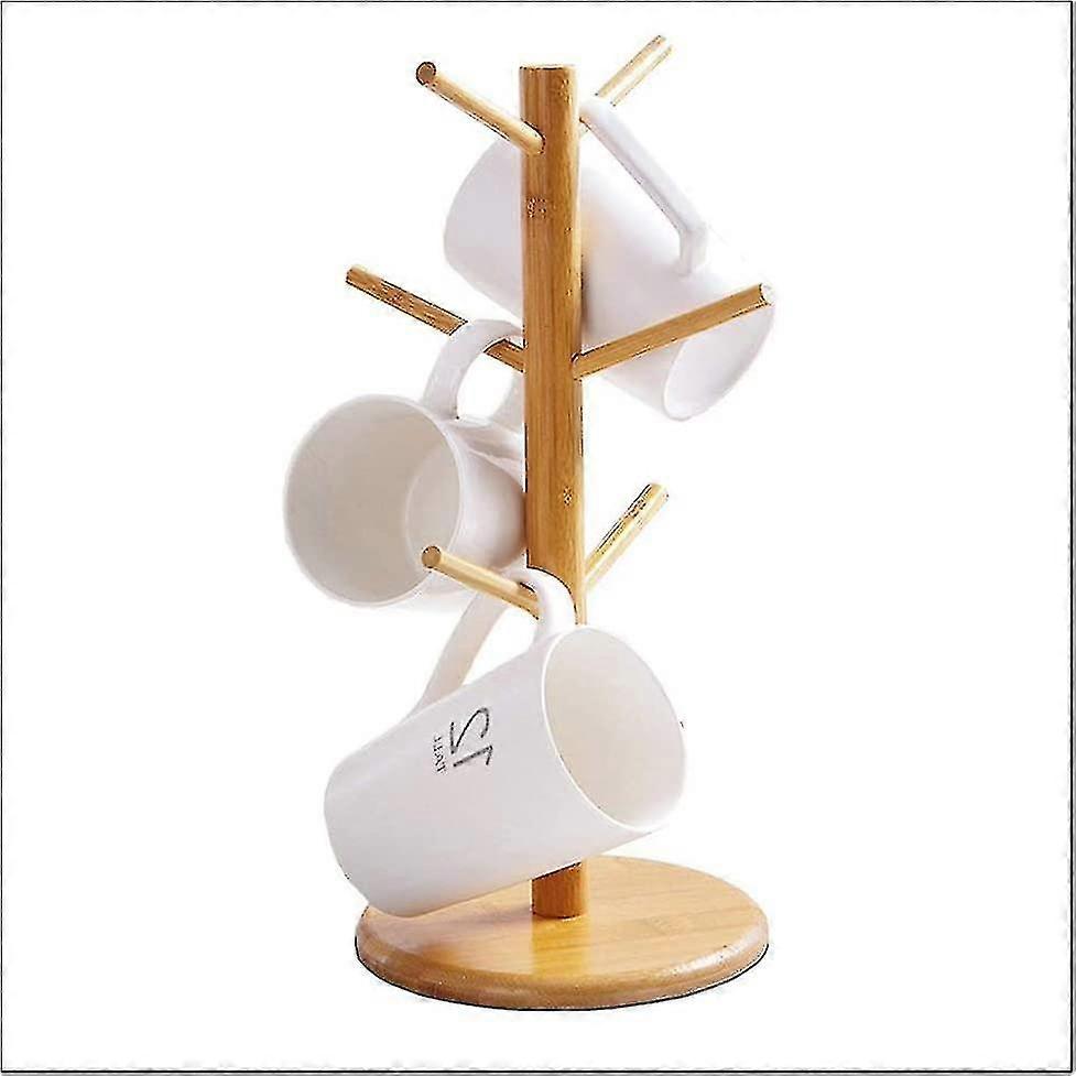 Bamboo Mug Holder Tree, Thicker Base Coffee Cup Holder Stand For Counter, Mug Rack With 6 Hooks
