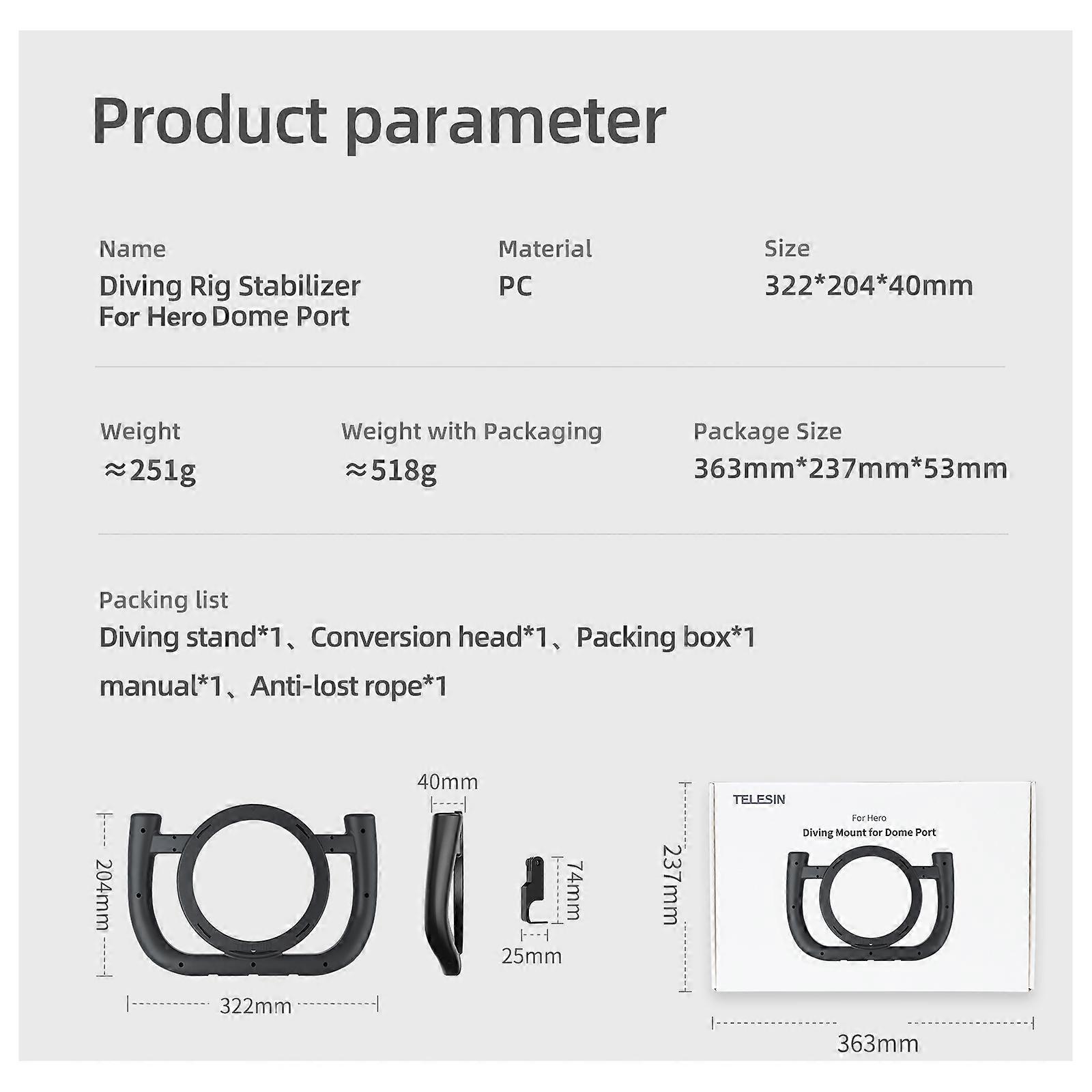 יציאת כיפה עמיד למים מארז דיור כף יד מייצב סוג נשלף עם מתאם נעל קרה 1/4 עבור GoPro Hero 9 10 11