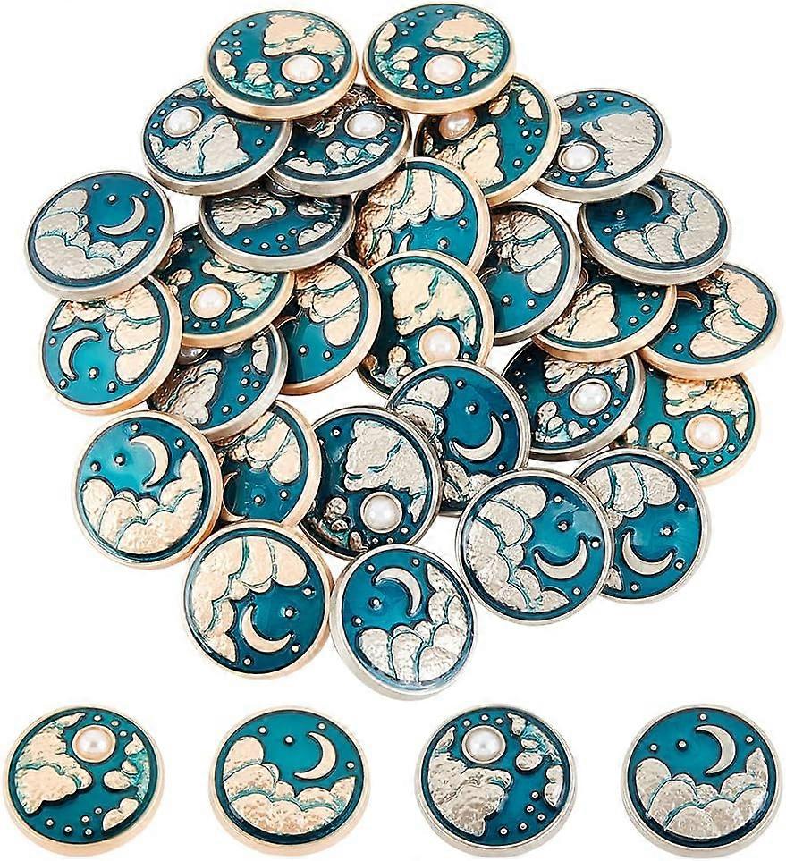 32Pcs Moon & Star Shank Buttons 7.5mm 8mm Flat Round Alloy Enamel Buttons with 2mm Hole Metal Blazer Button Set Craft Buttons for Sewing Clothing Suit