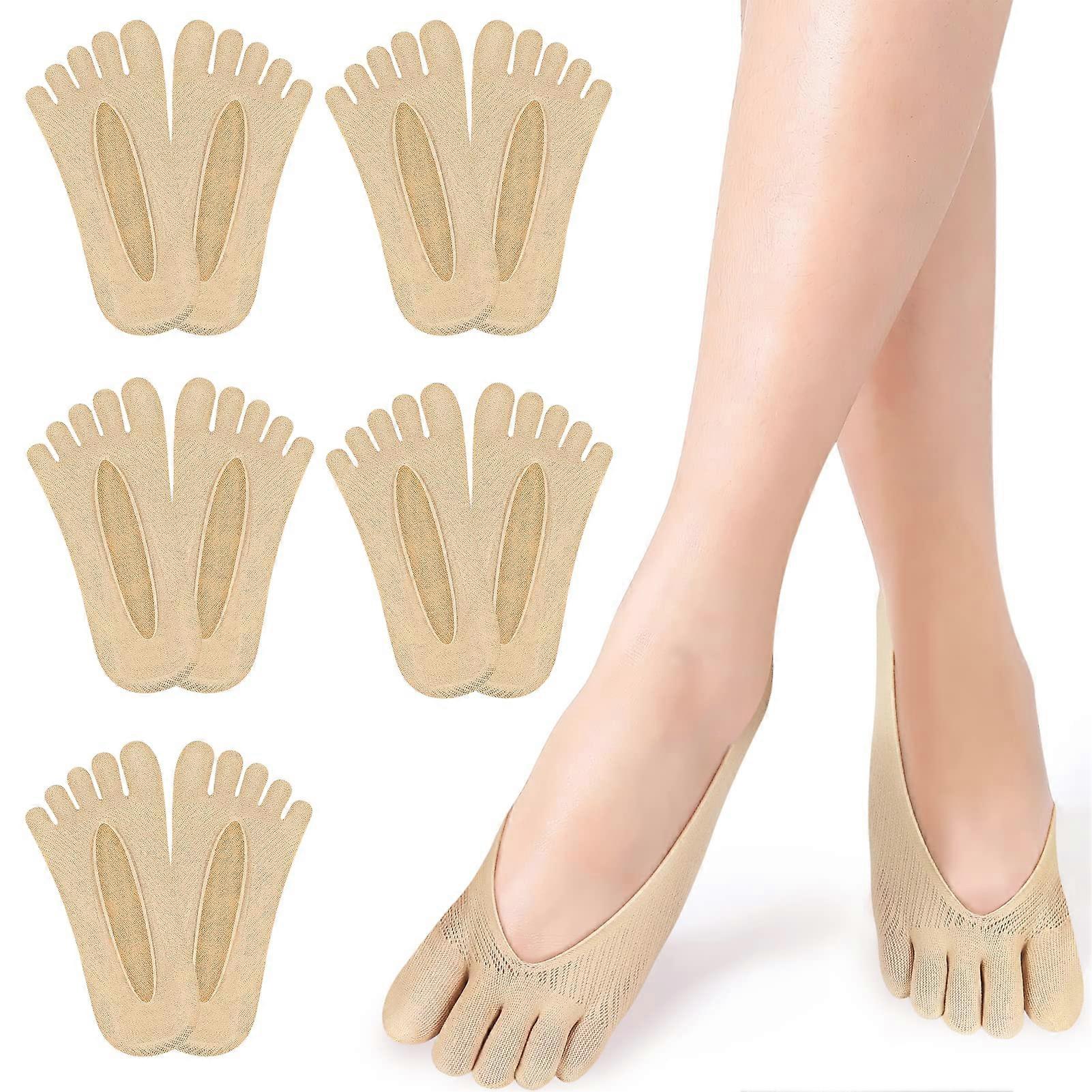 5 pairs Women's Toe Socks, Orthopedic Compression Socks Ultra Low Cut Ankle Socks with Gel Tab No Show Boat Socks
