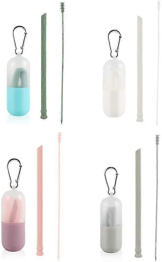 Set Of 4 Bpa Free Silicone Reusable Drinking Straws, Reusable Silicone Drinking Straws For Cold Or Hot Drinks, With Case And 7mm Diameter Cleaning Bru