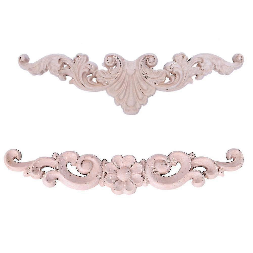 2 Pcs Wood Carved Corner Onlay Applique Frame Decor Furniture Craft, 20 X 5cm & 16 X 3cm