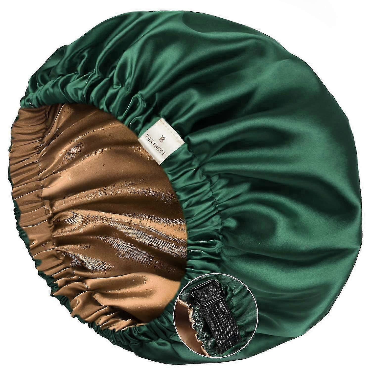 Cuffia in seta per dormire, cuffia in raso, cuffie per capelli per donne e uomini neri, doppio strato regolabile