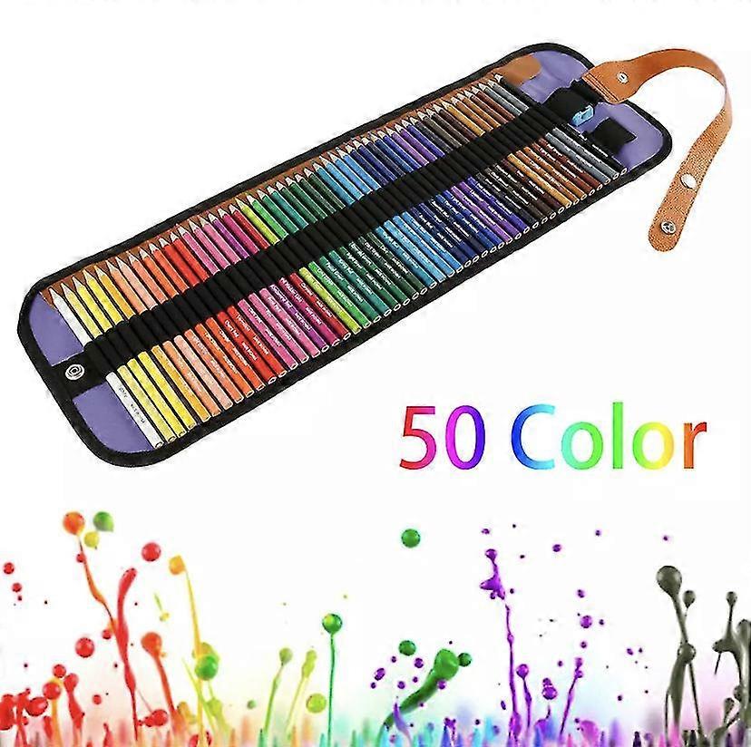 Colour Pencils Coloured Pencil Set Sketching Drawing Kit With Portable Roll-up Pouch Canvas Bag Case Included Sharpener Ideal For Adults And Kids (50