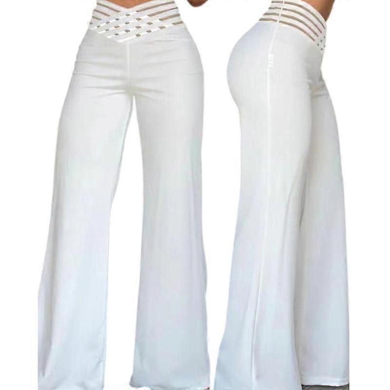 Womens Elastic High Waisted Palazzo Pants Casual Wide Leg Long Lounge Pant Trousers
