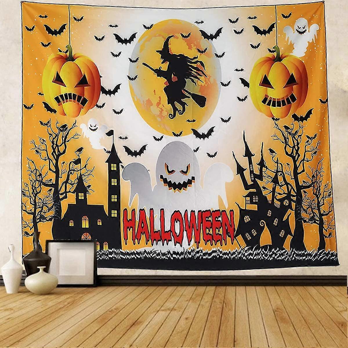 halloween billedvev gresskar billedvev dekorasjon flaggermus heks billedvev veggteppe for halloween fest dekor rom (150 x 200 cm) uu