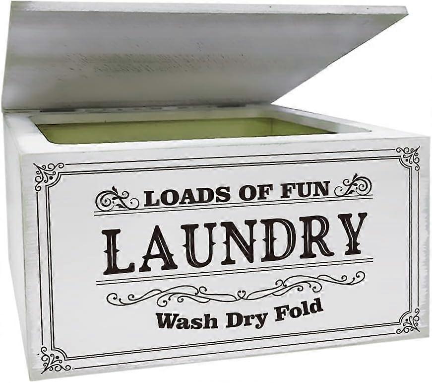 White Dryer Sheet Dispenser Holder Box with Hinged Lid Rustic Farmhouse Laundry Room Organizer Fabric Softener Dispenser Storage Container
