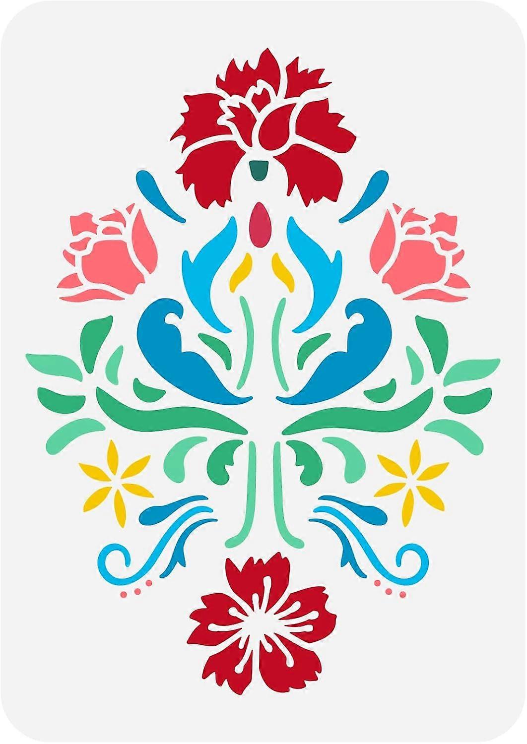 Floral Damask Stencil 8.3x11.7inch Reusable Damask Drawing Stencil DIY Craft Damask Pattern Wall Airbrush Template Flower Plants Stencil for Wood Furn