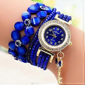 Moda Carillon Bracciale In Pelle Diamantata Lady Womans Orologio Da Polso Orologio Da Polso Per Anziani Orologi Per Anziani Donne Donne Orologio Cinturino In Pelle (Blu)