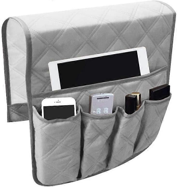 Sofa Armrest Organizer (Gray), 5 Pockets, Non-Slip, Suitable for Tablet, Phone, Tablet, Book, Magazines, TV Remote