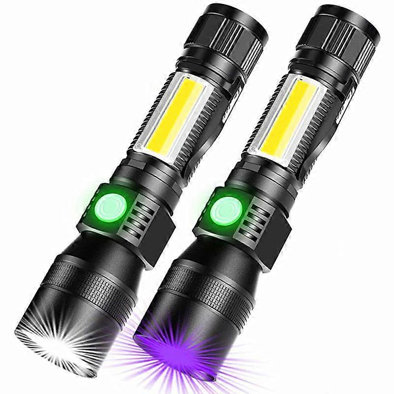 Rechargeable flashlight [2 pack], 7 modes, 3-in-1 UV flashlight, ultra bright waterproof LED USB flashlight