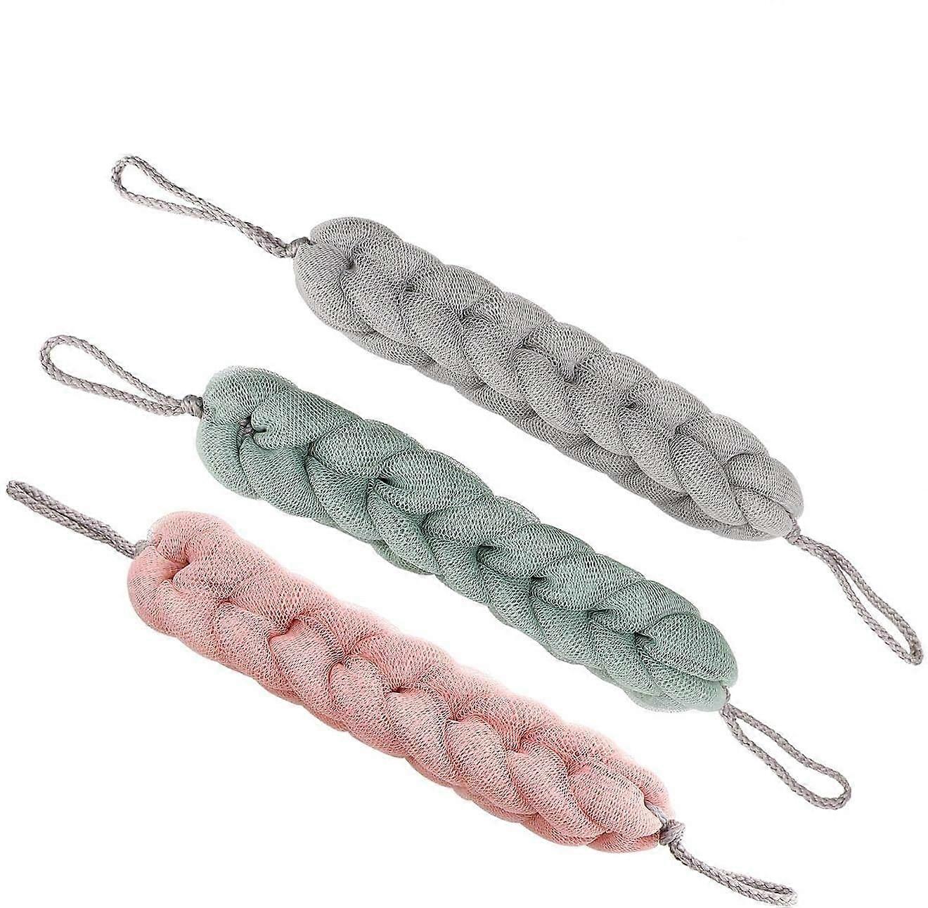 Stretchable Braided Mesh Exfoliating Loofah Back Scrubber - Long Bath Loofahs - 3 Pack