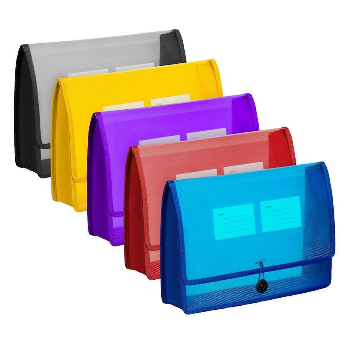 5Pack A4 Plastic File Wallet Envelope Expanding File Folder& Label Pocket Clear Colored Waterproof for Office Home