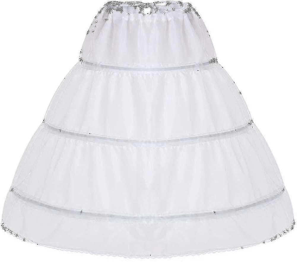 Barn Flickor Vit 3 Hoops Underkjol Krinolin Bröllop Brudtärna Blomma Klänning45cm-YGWL