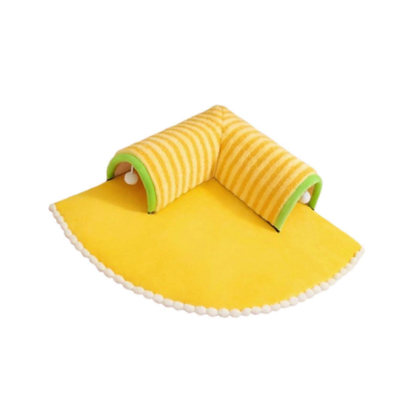 Plush Cat Tunnel Bed with Ball Crinkle Play Tunnel Tube for for Pets Rabbits Yellow M