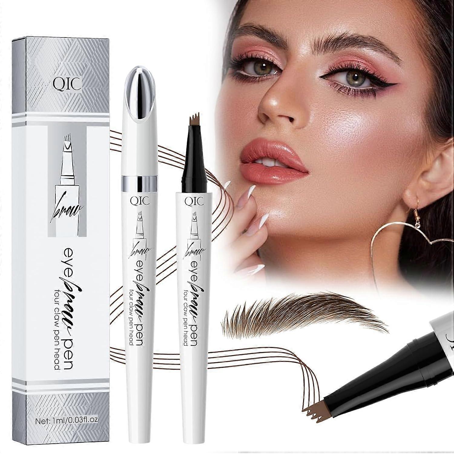 Waterproof Eyebrow Pencil, 3D Micro Eyebrow Pencil with 4 Fork Tip Applicator, Waterproof Eyebrow Pencil for Natural Eyebrow