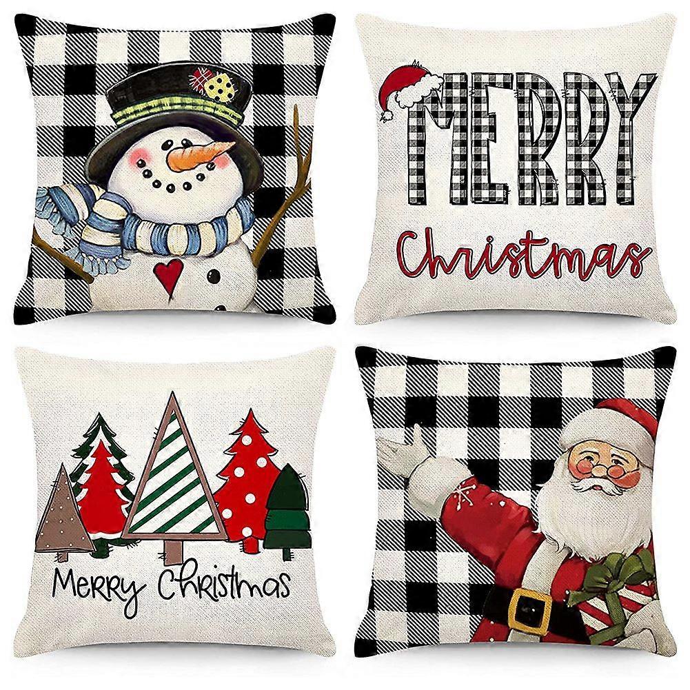 Christmas Pillow Covers 18X18 Set of 4 Christmas Decorations Farmhouse Throw Pillows Cushion Case D