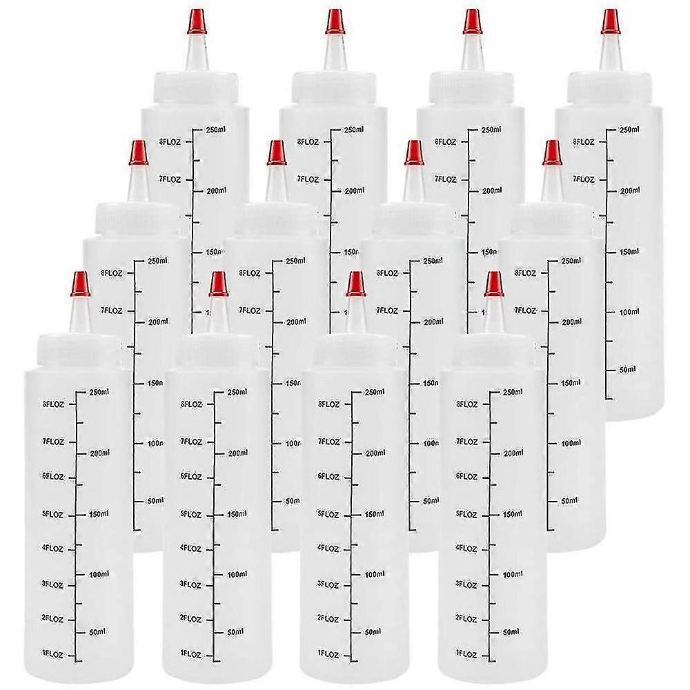 12 Piece 8-ounce Squeeze Bottle, Plastic Squeeze Bottle With Red End Cap