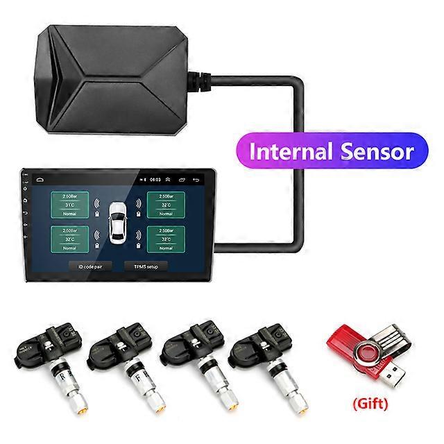 Vtopek USB TPMS Car Tire Pressure Alarm Monitor System for Car Android Navigation Player with 4 Sensors 5V Wireless Transmission