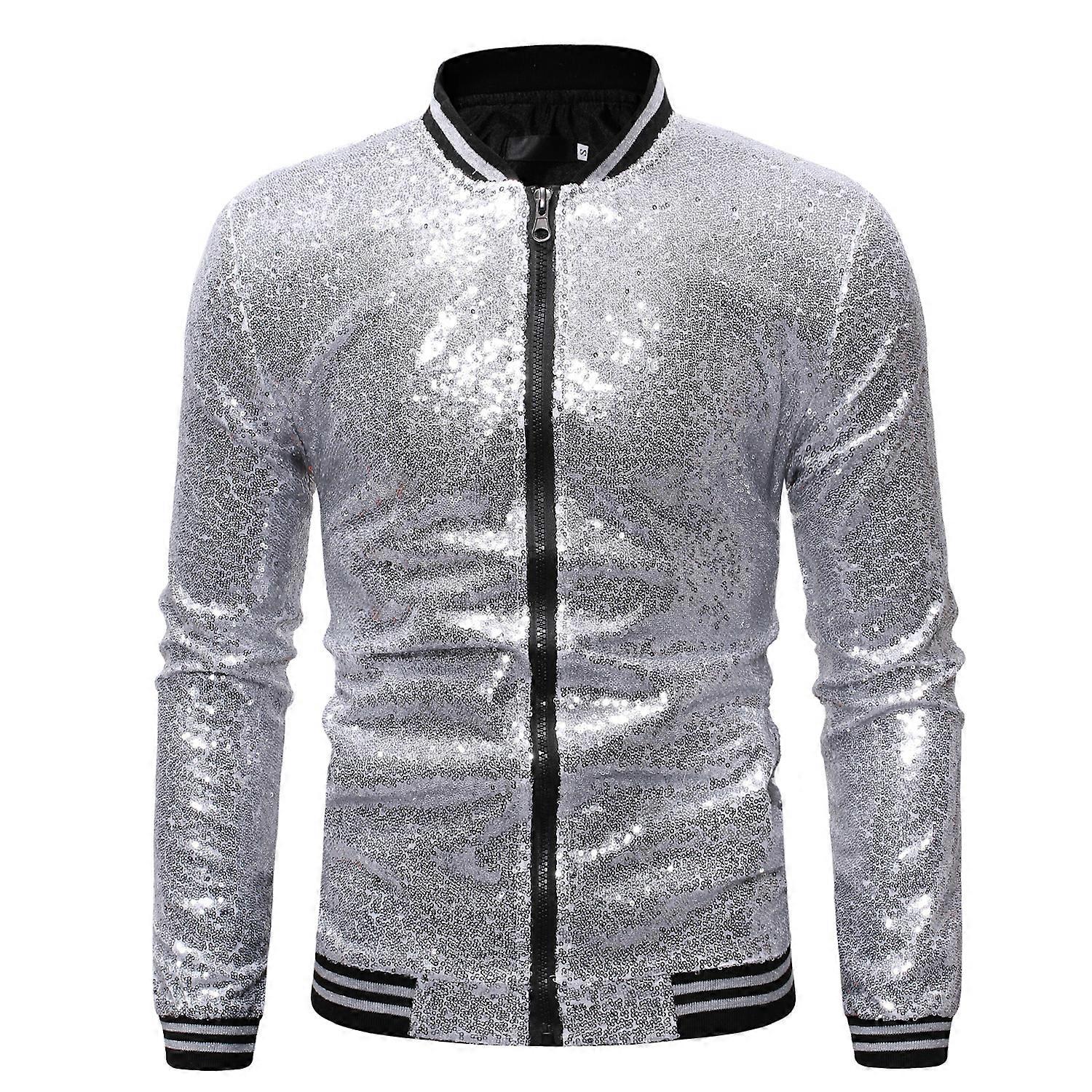 Men's Sequins Casual Jacket Party Bomber Zipper Coat