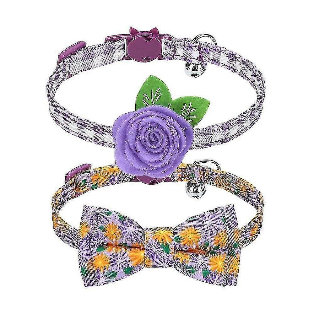 Adjustable Breakaway Cat Collars - 2 Pack Kitten Collars With Bells And Removabl