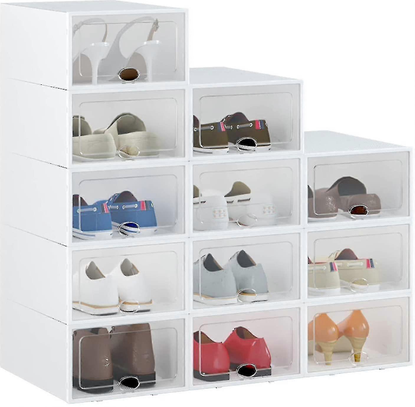 12 Pcs Shoe Box Transparent Foldable Storage Box Th Lid(33x23x14cm)