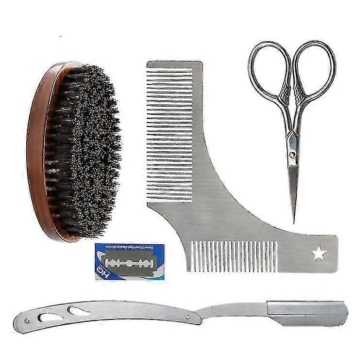 6pcs Man Beard Styling Cleaning Tool Beard Comb Brush Scissor